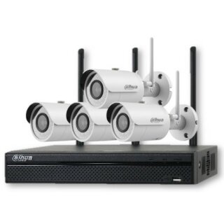 1.3MP IP Wlan Videoüberwachungs-Set 4 x IP-Mini-Bullet-Kamera IPC-HFW1120S-W-0360B, 1 x Netzwerkrekorder NVR4104HS-W-S2 (Abverkauf)